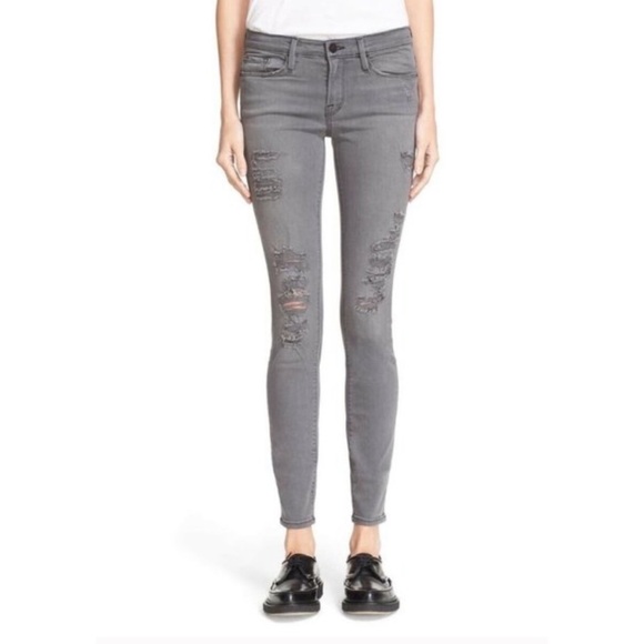 FRAME Le Skinny de Jeanne‎ in Wilshire Gray Distressed Jeans - Picture 1 of 9